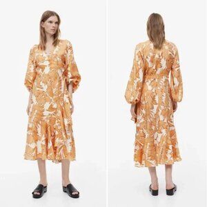 H&M Midi Wrap Dress Palm Print